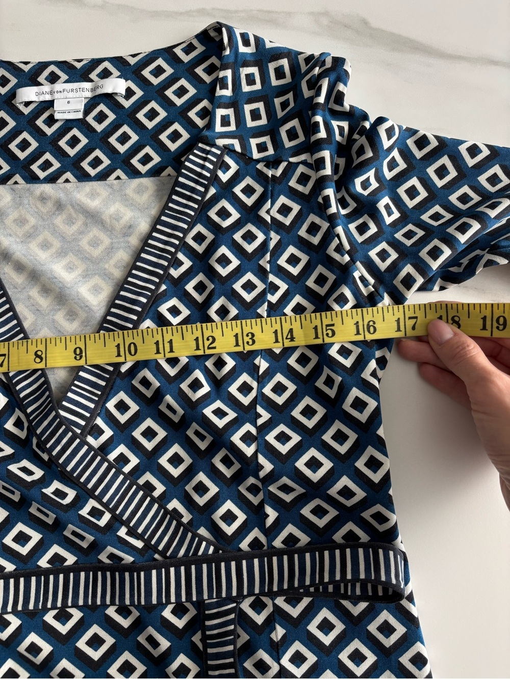 Diane Von Furstenberg Navy, White & Red Geometric Wrap Dress - Picture 8 of 11
